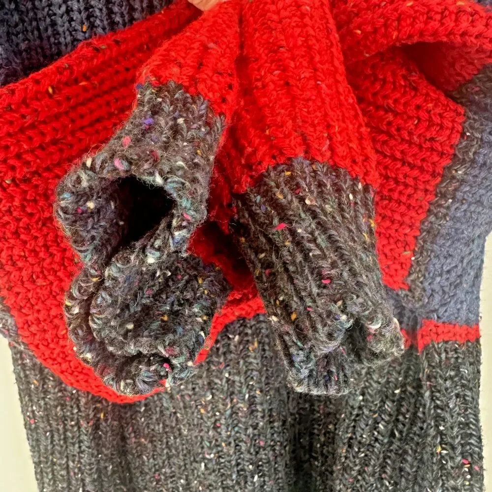 Vintage Chris Color Block Chunky Knit Crew Neck sweater Mens XL
